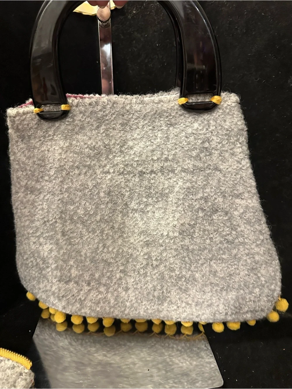 Felted Owl # 320 Applique Tote with Matching Wristlet - Yellow Accents